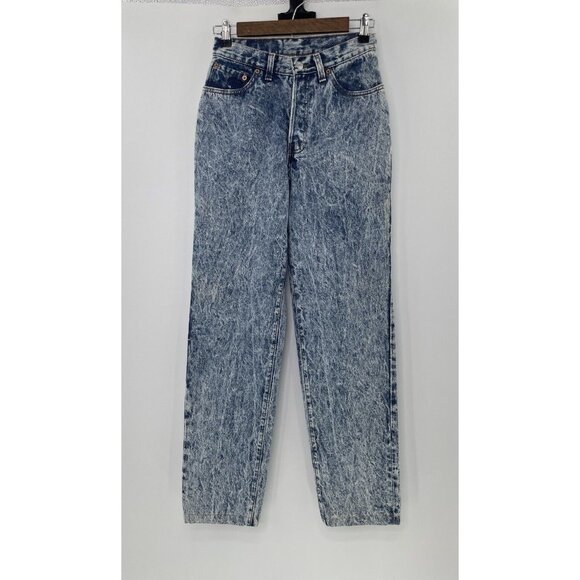 Vintage Levi’s 1980’s Acid Wash Button Fly High Rise Tapered‎ Denim Jeans Size 7 - Picture 1 of 10